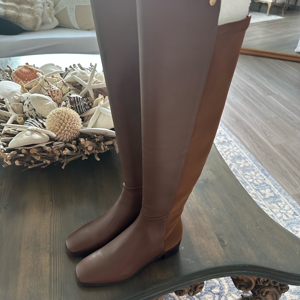 Stuart Weitzman City Block Brown Leather Over the Knee Boots